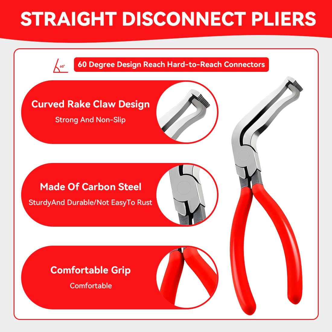 4 Pieces Automotive Electrical Disconnect Pliers Kit, High-Carbon Steel Connector Separator with Straight & 60° Pliers, Hose Clamp Plier, Plug Release Tool and Wire Terminal Removal in Storage Box - Image 6