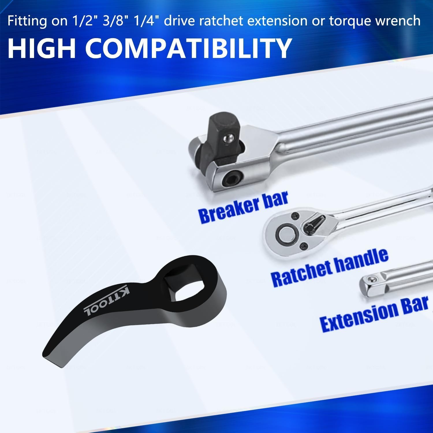 6 Pcs Pry Bar Wrench Adaptor Head Set, Crowbar Adapter Head Tool, Half Shaft Removal Car Repairing Tools 1/2" 3/8" 1/4" D 8pt (Square) Profile - Image 4
