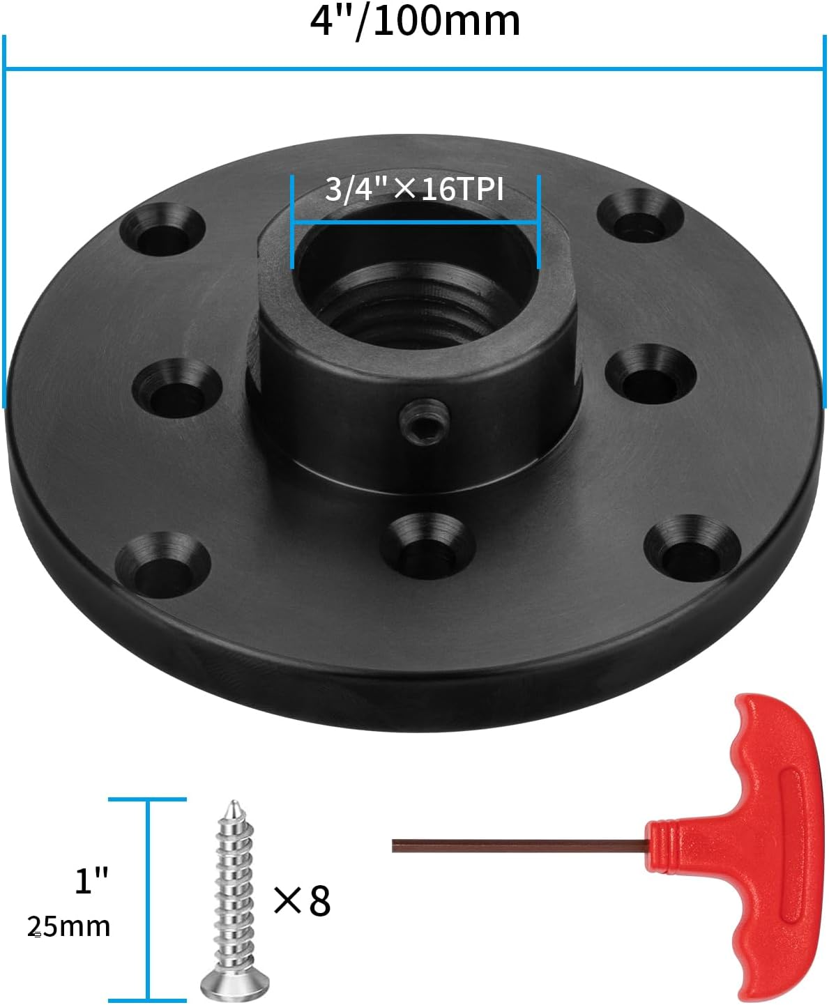DEEFIINE 4" Wood Lathe Steel Faceplate Chucks,Faceplate for Wood Lathe,Lathe Face Plate Fit for 3/4'' X16TPI Spindle without Screwchuck - Image 2
