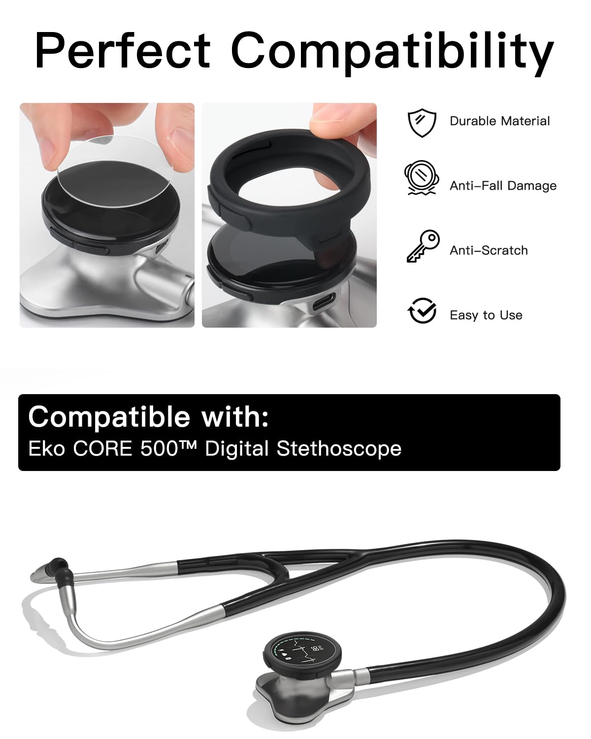 Protection Kit for EKO CORE 500™ Digital Stethoscope - (3-Pack) Silicone Chestpiece Covers & (3-Pack) 2.5D Tempered Glass Screen Protectors - 9H Hardness for All-Around Protection - Image 2