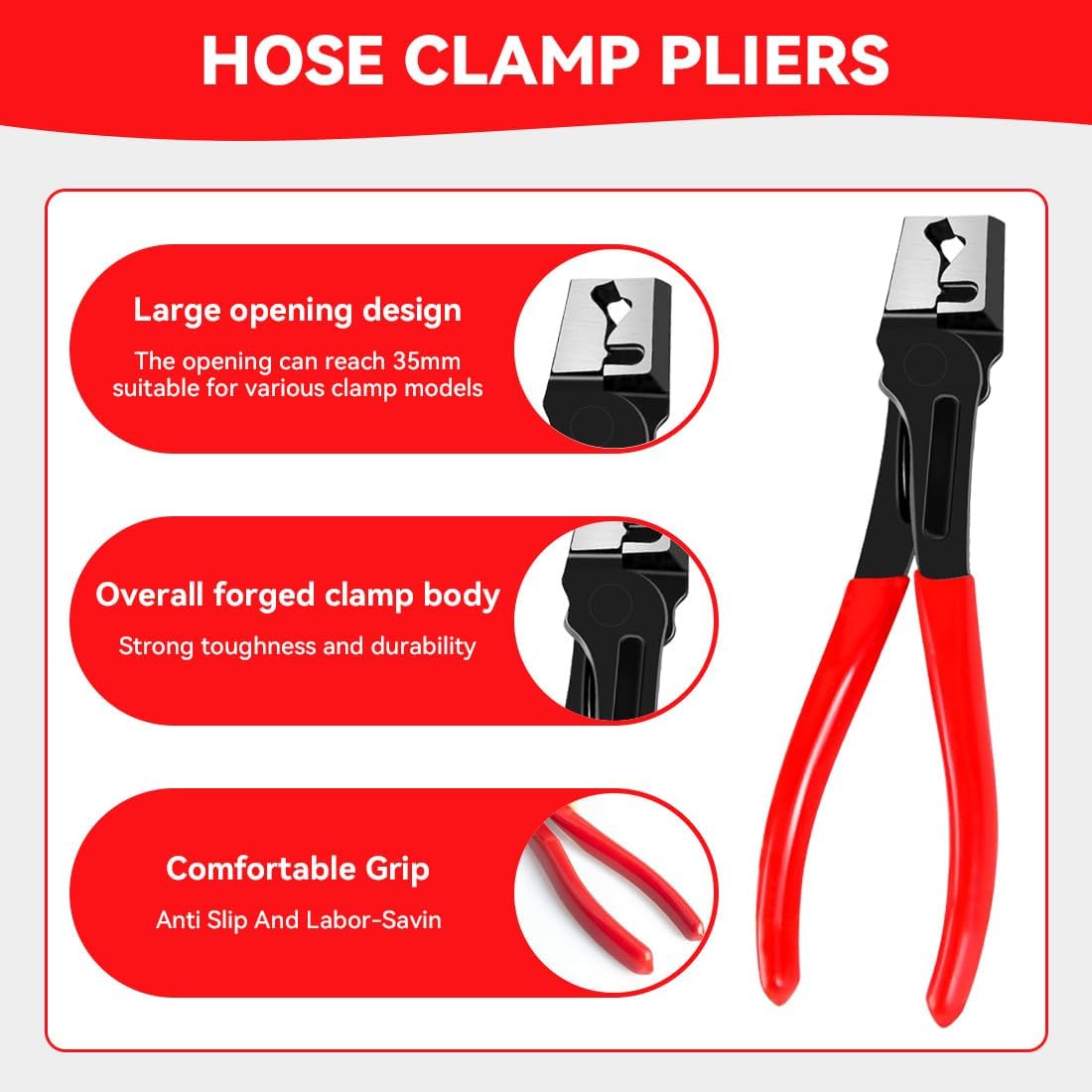 4 Pieces Automotive Electrical Disconnect Pliers Kit, High-Carbon Steel Connector Separator with Straight & 60° Pliers, Hose Clamp Plier, Plug Release Tool and Wire Terminal Removal in Storage Box - Image 3