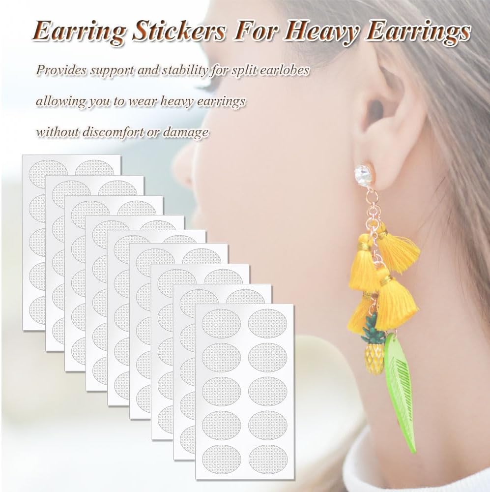 Earring Stickers for Split Earlobes, 200 Pcs Earring Support Patches for Heavy Earrings Reinforcement Ear Stickers Earring Backs for Droopy Ears Large Earring Stabilizers Stickers Clear (200PCS Clear) - Image 2