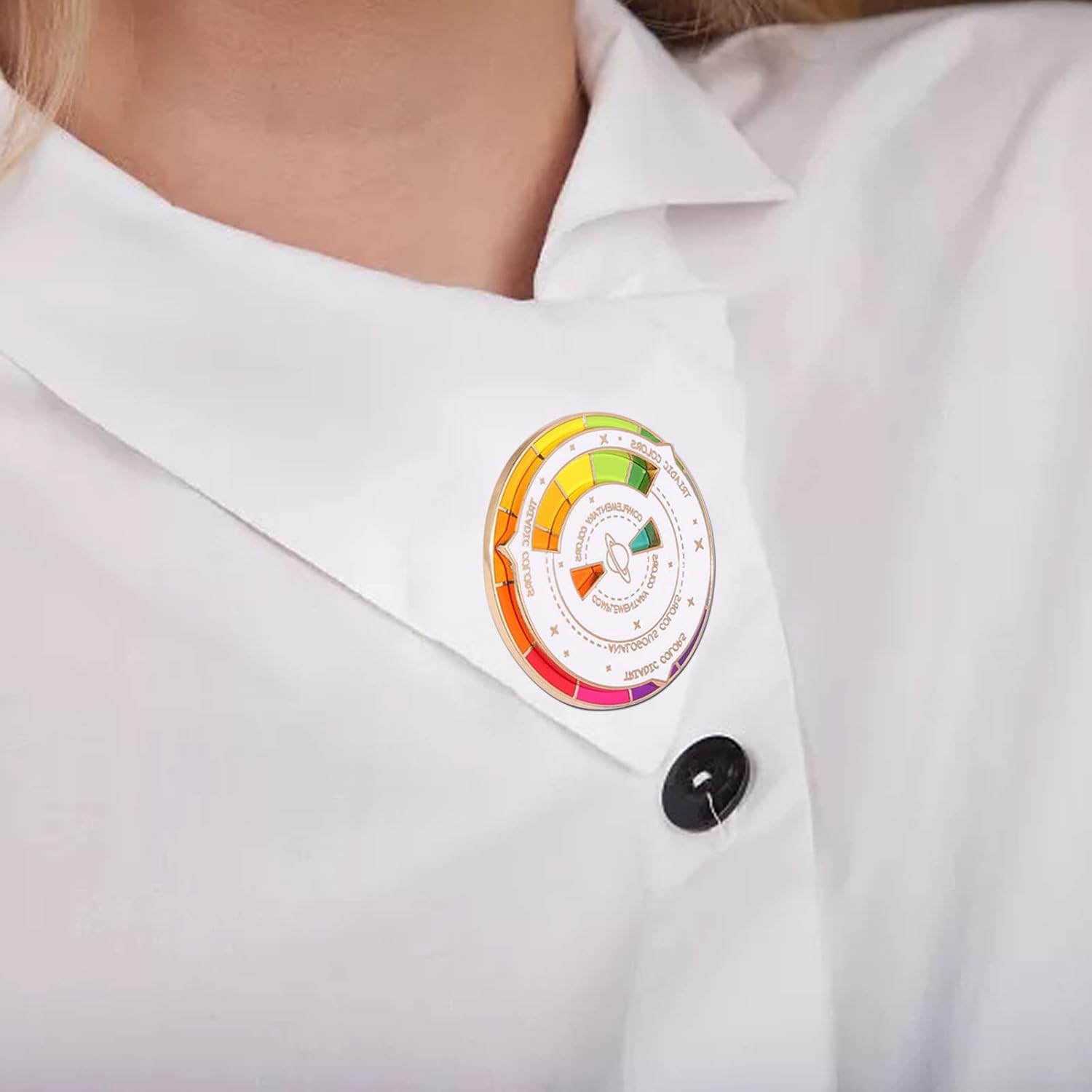 Sweater Clip Creative Color Wheel Enamel Pin The Spinning Wheel Moves Nicely Color Wheel Brooch Lapel (White, One Size) - Image 2