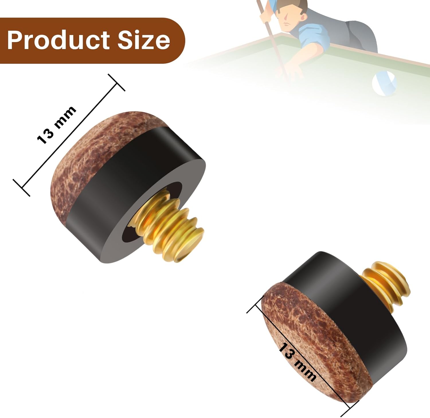 Sinsilvie 12 PCS Pool Stick Tips Replacement Kit,10mm/12mm/13mm,Hard&Soft Screw on Pool Cue Stick Tips,Pool Cue Tips with Shaper - Image 3