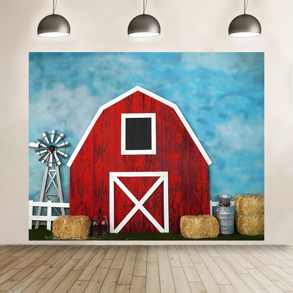 ChloropLastid 10x8ft Farm Red Barn Door Backdrop for Birthday Party Haystack Harvest Barnyard Farmhouse Country Warehouse Courtyard Western Cowboy Wild West Kids Children Photoshoot Banner - Image 2