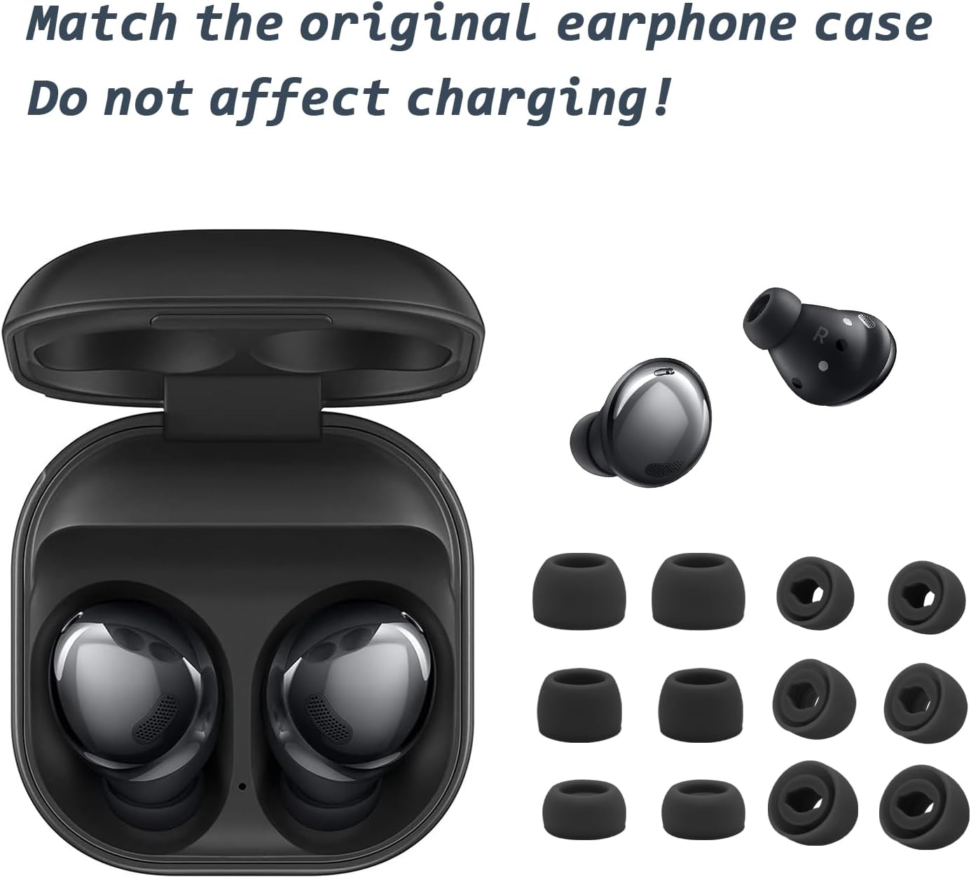 6 Pairs Replacement Eartips for Samsung Galaxy Buds Pro Headphones, Silicone Tips Earbuds Eartips Set, L/M/S Earplug Replacement Accessories (Black, Without Pen) - Image 7