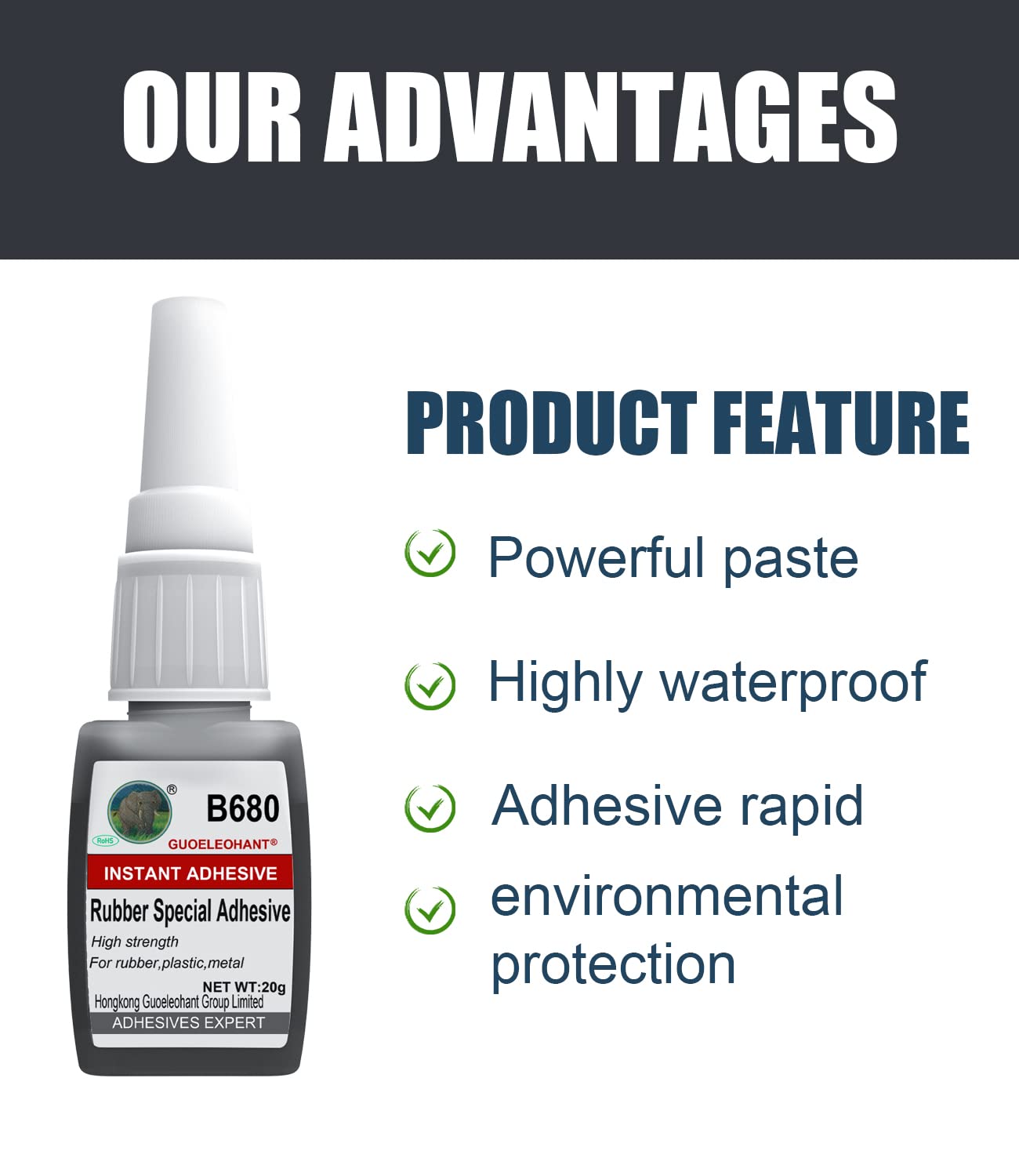 Guoelephant Rubber Glue B680,Rubber Adhesive,for bonding Between Rubber and Rubber,Rubber and Other Material.Instant Super Glue for Rubber,tire,DIY Craft,Rubber Edge,Rubber Tube,etc. - Image 4