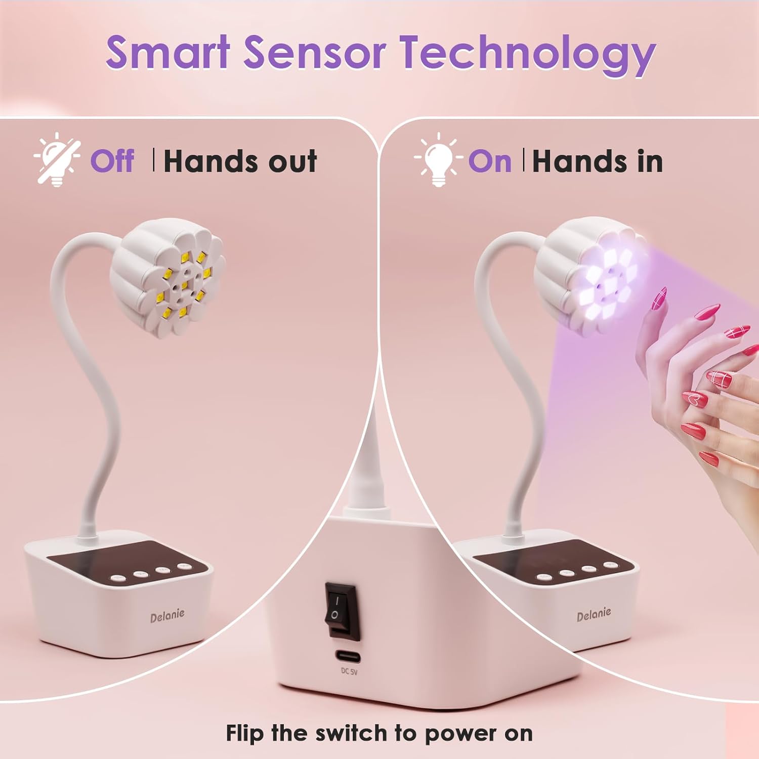 Delanie UV LED Nail Lamp Flash Cure Light - Rechargeable Cordless Gooseneck Nail Curing Light for Gel Polish Glue Extension, White - Image 3