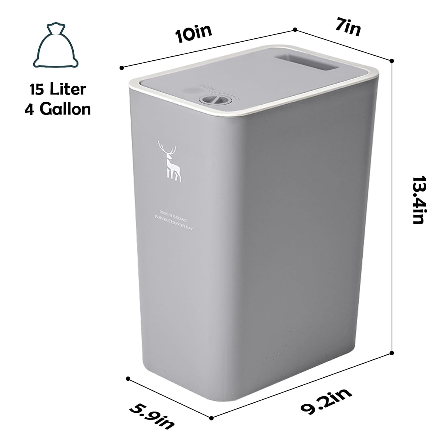 XPIY Trash Can with Lid, 2 Pack 4 Gallons/15 Liters Garbage Can with Press Top, Small Trash Can Dog Proof, Plastic Trash Bin, Waste Basket for Bathroom|Kitchen|Bedroom|Office (2, Grey) - Image 3
