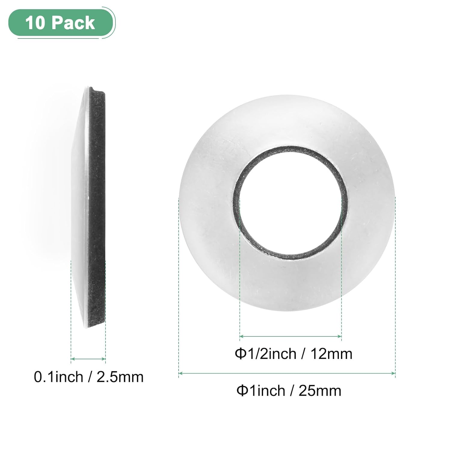 M METERXITY 10-Pack EPDM Bonded Sealing Rubber Washers, 304 Stainless Steel 1/2" x 1" OD Neoprene Rubber Washers Gasket for Bolts/Screws/Machinery/Ships/Roof - Image 3