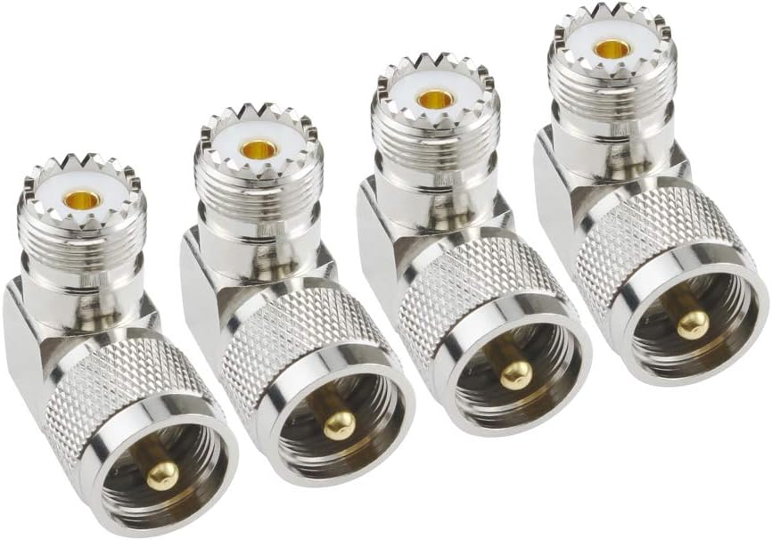 eifagur UHF Male PL-259 to UHF Female SO-239 L Shape Right Angle 90 Degree RF Coax Coaxial Adapter Connector(Pack of 4)