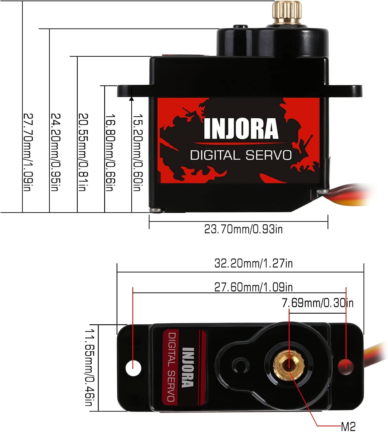 INJORA RC Servo 12g Digital V2 Servo with Metal Mount and 15T Arm for AX24 Axial SCX24 Car Model Upgrade Parts(Red) - Image 3