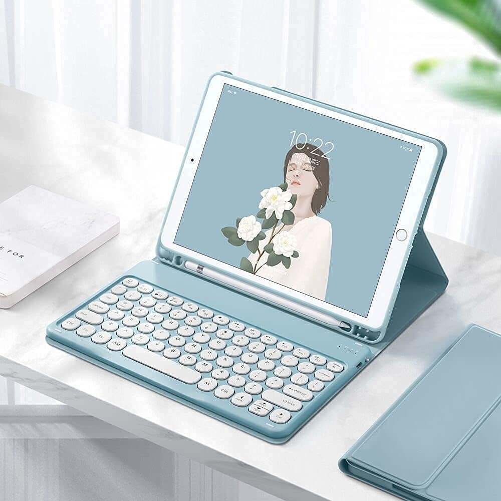 QIYIBOCASE Keyboard Case for iPad 6th Gen 2018, for iPad 5th Gen 2017, Pro 9.7, Air 2, Air 1, Soft Back Cover with Pencil Holder & Magnetically Detachable Wireless Bluetooth Keyboard, Mint Green - Image 6