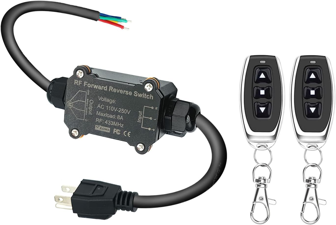 NEWNEWLIU AC110V Forward and Reverse Remote Control Switch,Waterproof Wireless Switch with 8 amps Remote Relay Receiver, AC110V-250V Linear Actuator Remote Switches for Motor