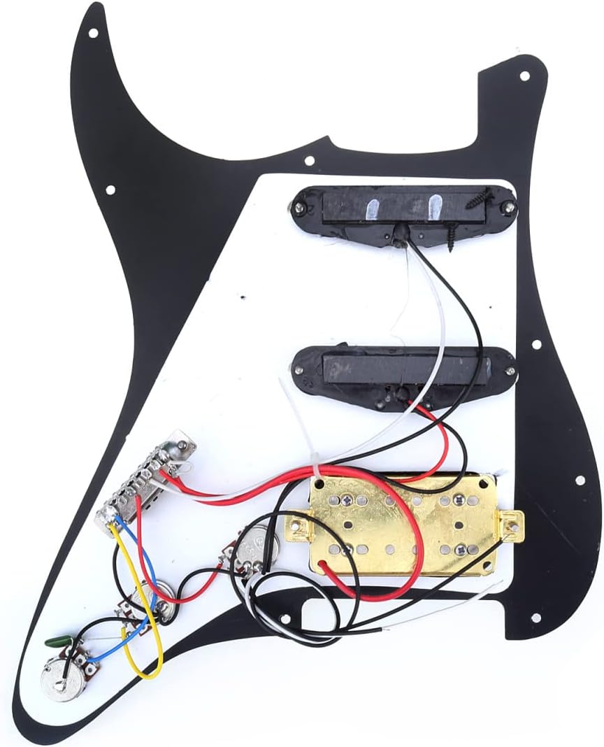 Musiclily SSH Prewired Strat Loaded Pickguard with Single Humbucker Pickups Set for Fender Stratocaster Electric Guitar,3Ply Black - Image 3