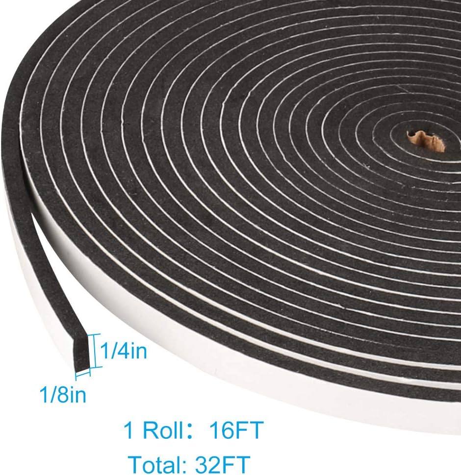 2 Rolls Weather Stripping,1/4 Inch Wide X 1/8 Inch Thick Foam Seal Tape High Density Foam Strip Self Adhesive,Closed Cell Foam Tape Seal Strip,16 Feet Long Each - Image 2