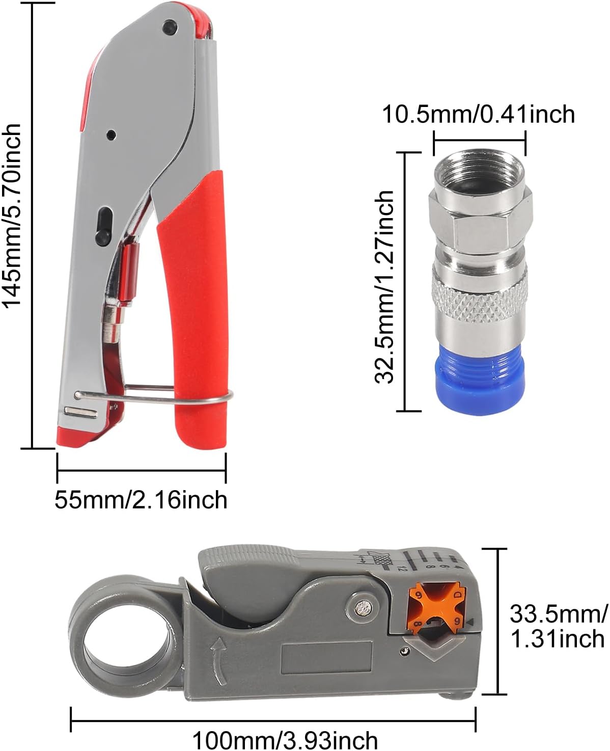 RG6 RG59 Coax Cable Compression Crimper Tool Kit,with 10 pcs Coaxial Compression Fitting Connector,Compression Tool, Coax Cables Stripper for Cable TV Video Audio - Image 2