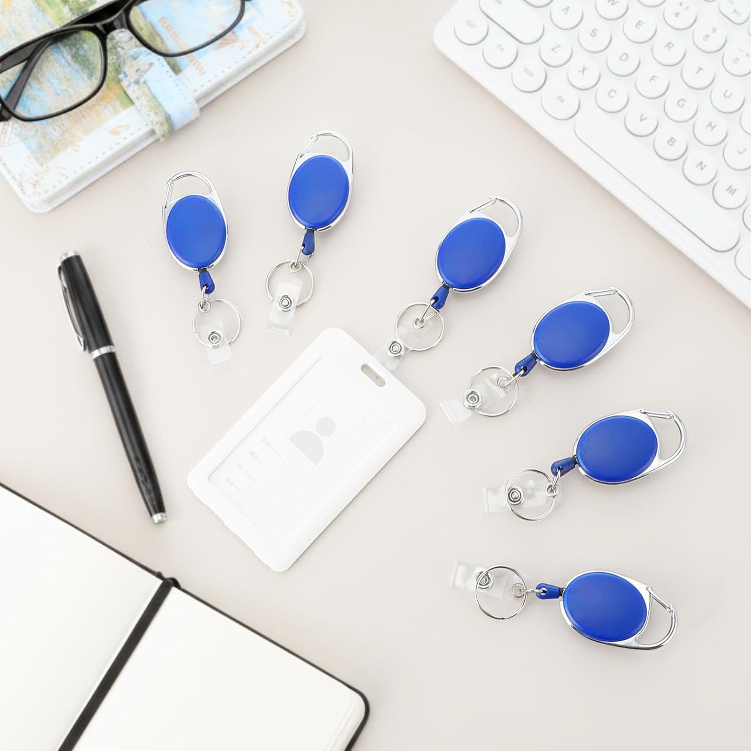 Honoson 50 Pcs Heavy Duty Retractable Badge Reels Batch ID Badge Holder Retractable Clip Bulk Key Holder with Ring for Office Worker Employee, Doctor Nurse Gifts (Dark Blue) - Image 5