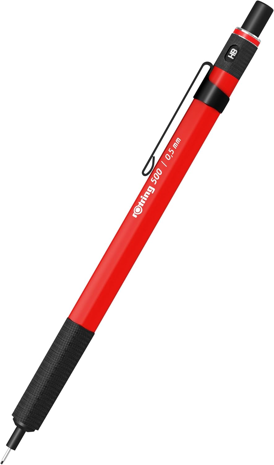 rOtring 500 Mechanical Pencil, Red Hexagonal Plastic Barrel and Non-Slip Textured Metal Grip, 0.5mm, HB Lead, 1 Count - Precision, Comfort, Sleek, Writing - Image 4