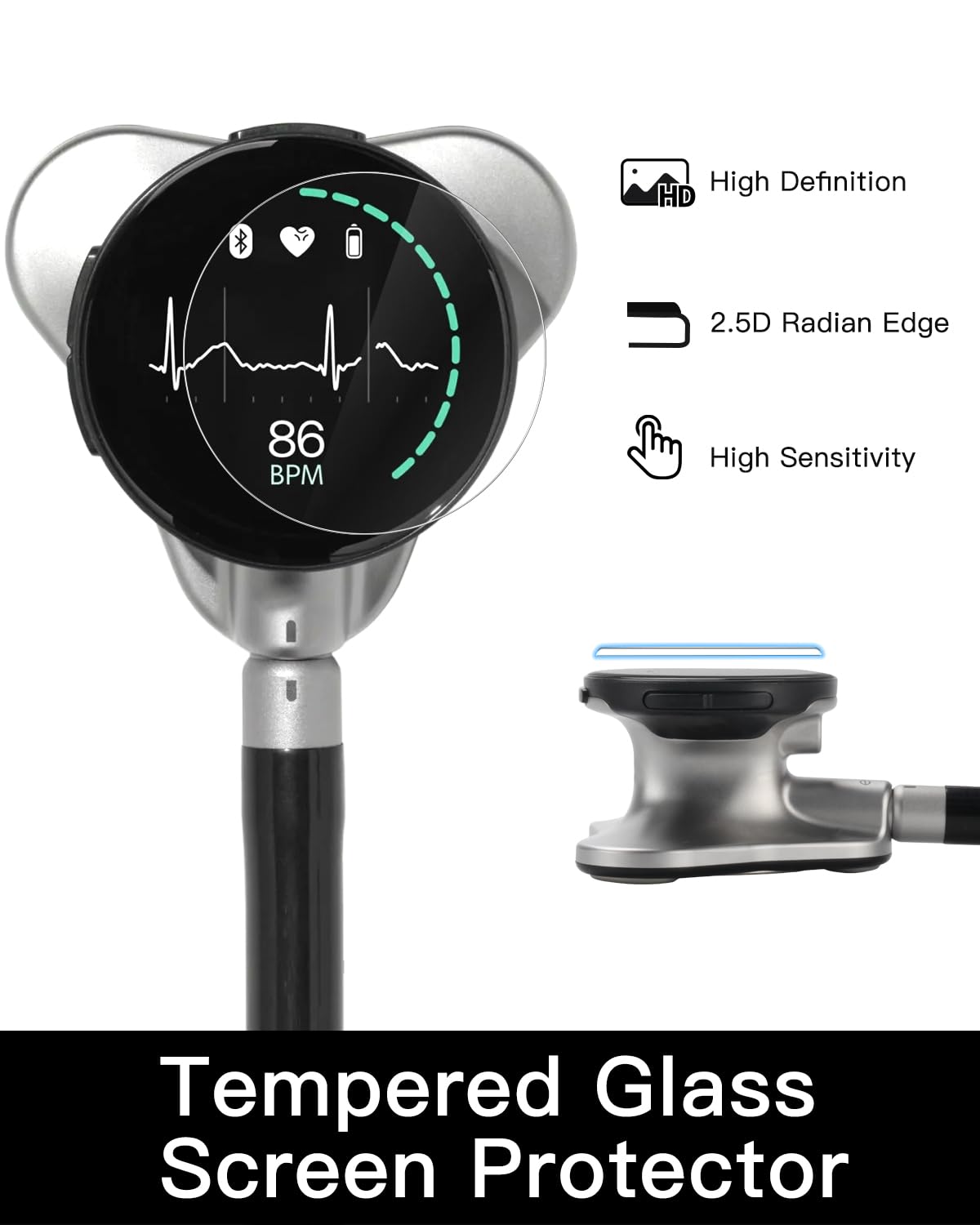 Protection Kit for EKO CORE 500™ Digital Stethoscope - (3-Pack) Silicone Chestpiece Covers & (3-Pack) 2.5D Tempered Glass Screen Protectors - 9H Hardness for All-Around Protection - Image 4