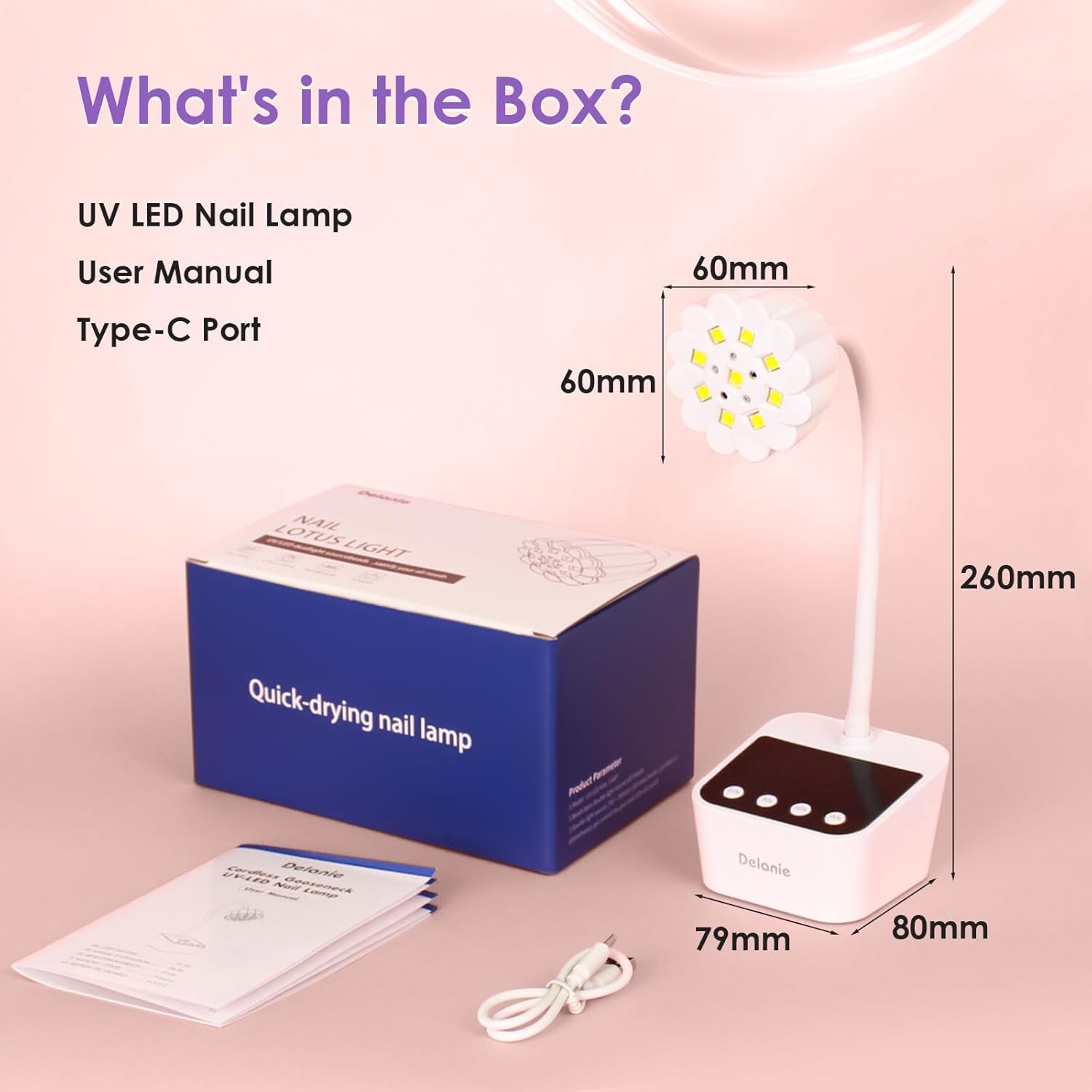 Delanie UV LED Nail Lamp Flash Cure Light - Rechargeable Cordless Gooseneck Nail Curing Light for Gel Polish Glue Extension, White - Image 9