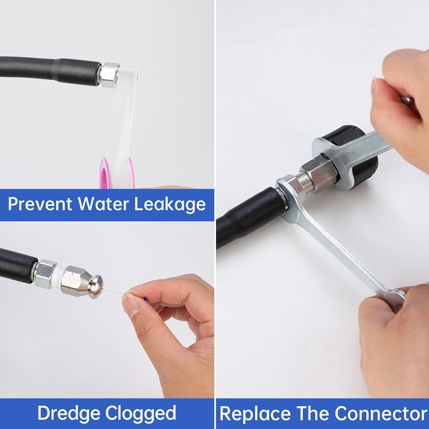 Sewer Jetter Kit for Pressure Washer 100FT,Drain Cleaner Hose 1/4 Inch NPT Corner, Rotating and Button Nose Sewer Jetting Nozzle Kit Waterproof Tape Pearl Corsage Pin and Spanners,5800PSI - Image 5