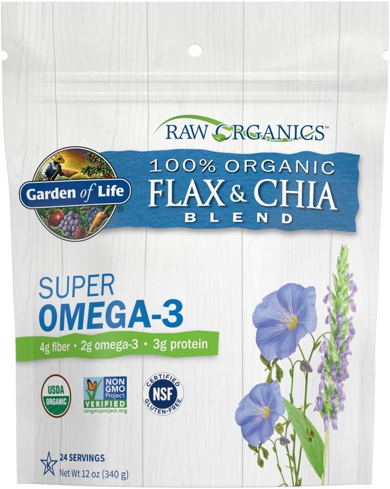 Garden of Life 100% USDA Organic Ground Flax Seed & Chia Blend, Gluten Free Cold Milled Golden Flaxseed Meal plus Premium Black Chia Seeds - Vegan Fiber, Protein and Omega 3 Fatty Acids, 24 Servings