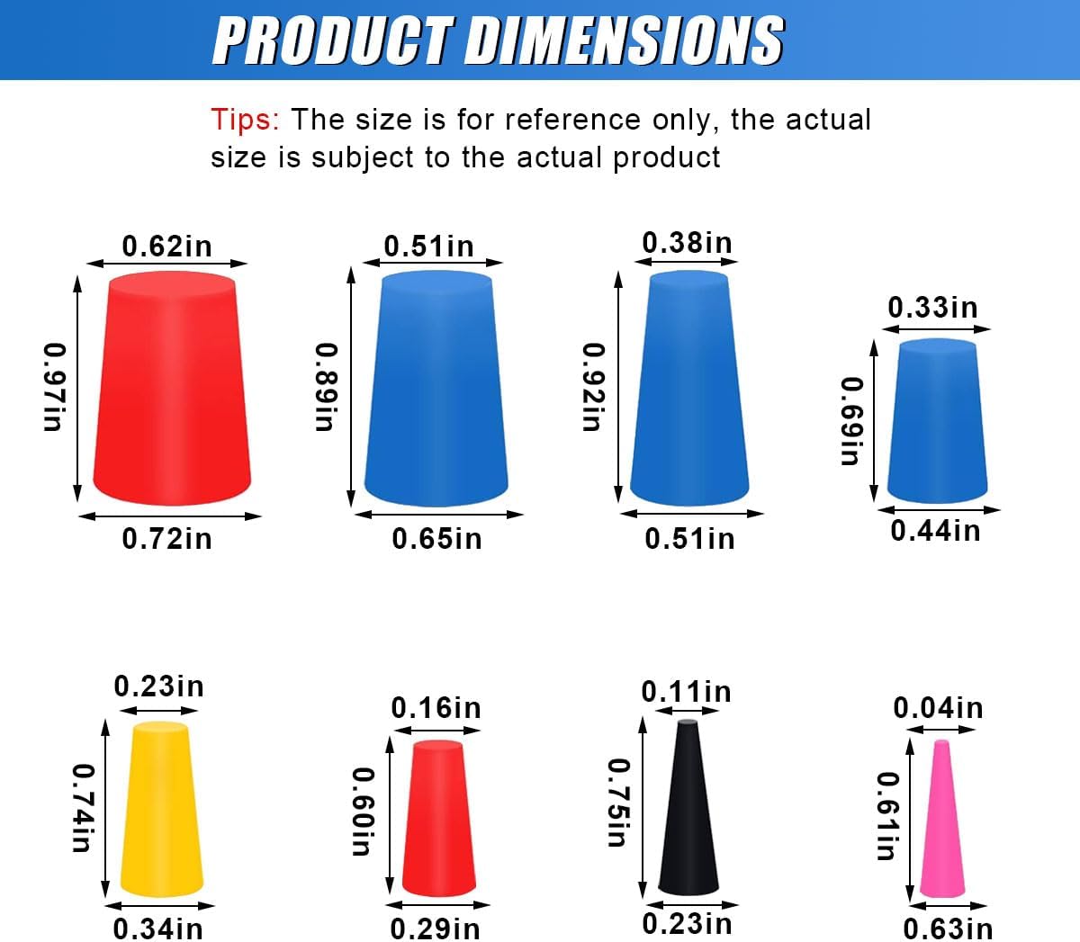 DUSCOKE 42PCS Silicone Tapered Plugs Assortment Kit, 8 Sizes High-Temp Resistant Rubber Stoppers 1/16" to 5/8" for Masking Off Hole Plugs During Media Blasting, Powder Coating, Paint, Spray (42PCS) - Image 2