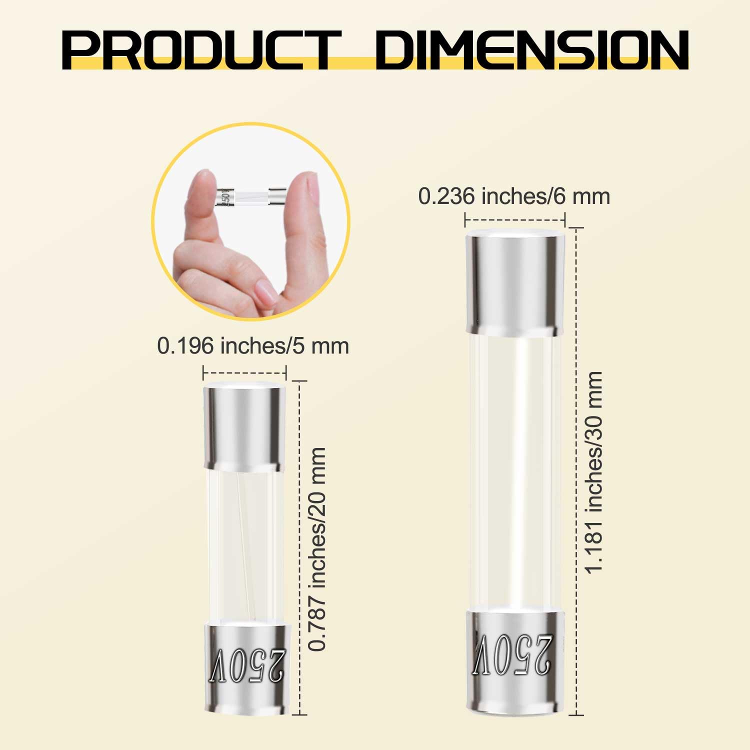 Fast Blow Glass Fuse Assortment Kit, 24 Values Glass Fuses 250V 5x20mm 0.5A 1A 2A 3A 4A 5A 6A 7A 8A 10A 15A 20A, 6x30mm 0.5A 1A 2A 3A 4A 5A 6A 7A 8A 10A 15A 20A Tube Fuses - Image 3