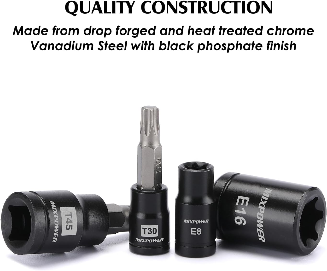 MIXPOWER 25 Piece Torx Bit and Socket Set, 13 Star Bits (T8- T60) & 12 E-Torx Sockets (E4-E22), Professional Grade Auto & Motorcycle Mechanic Set - Image 3