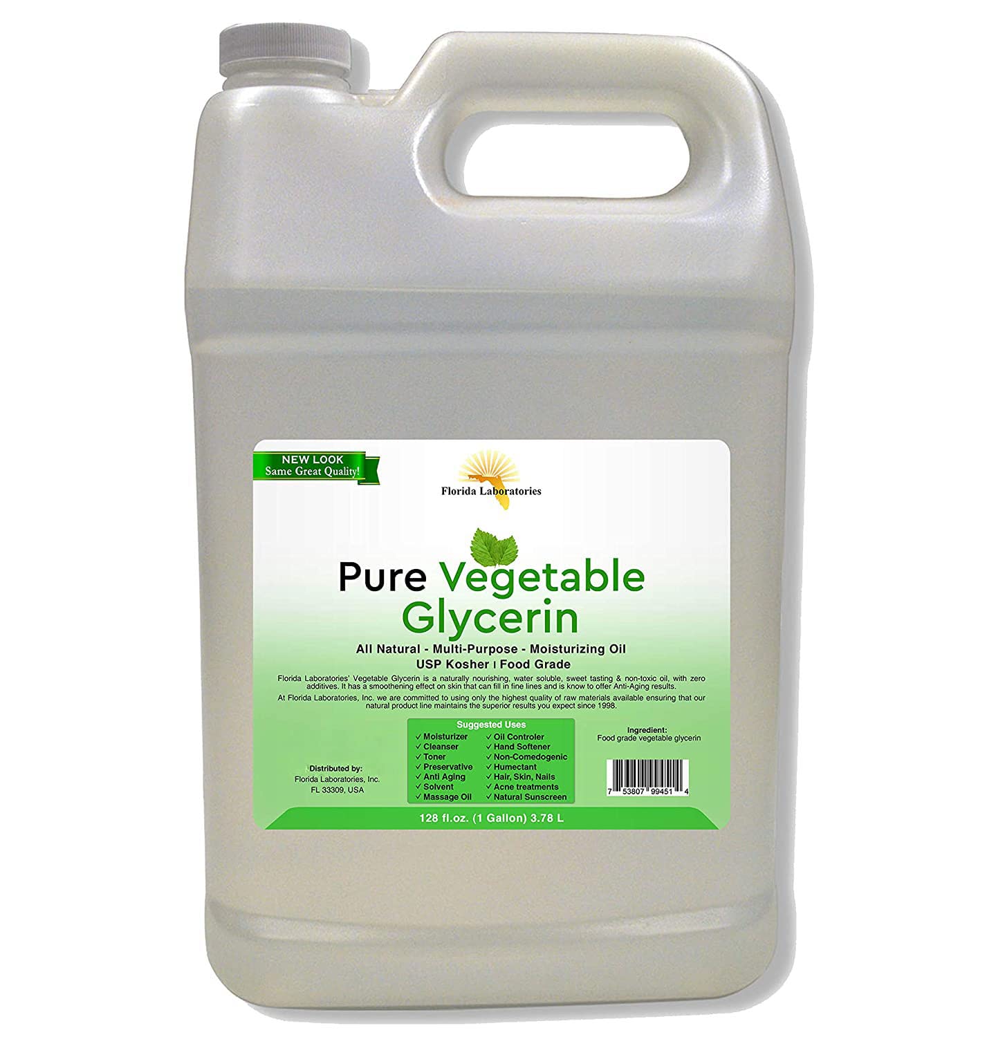 One Gallon Vegetable Glycerin/Glycerine USP VG Kosher 99.9% Pure Food Grade
