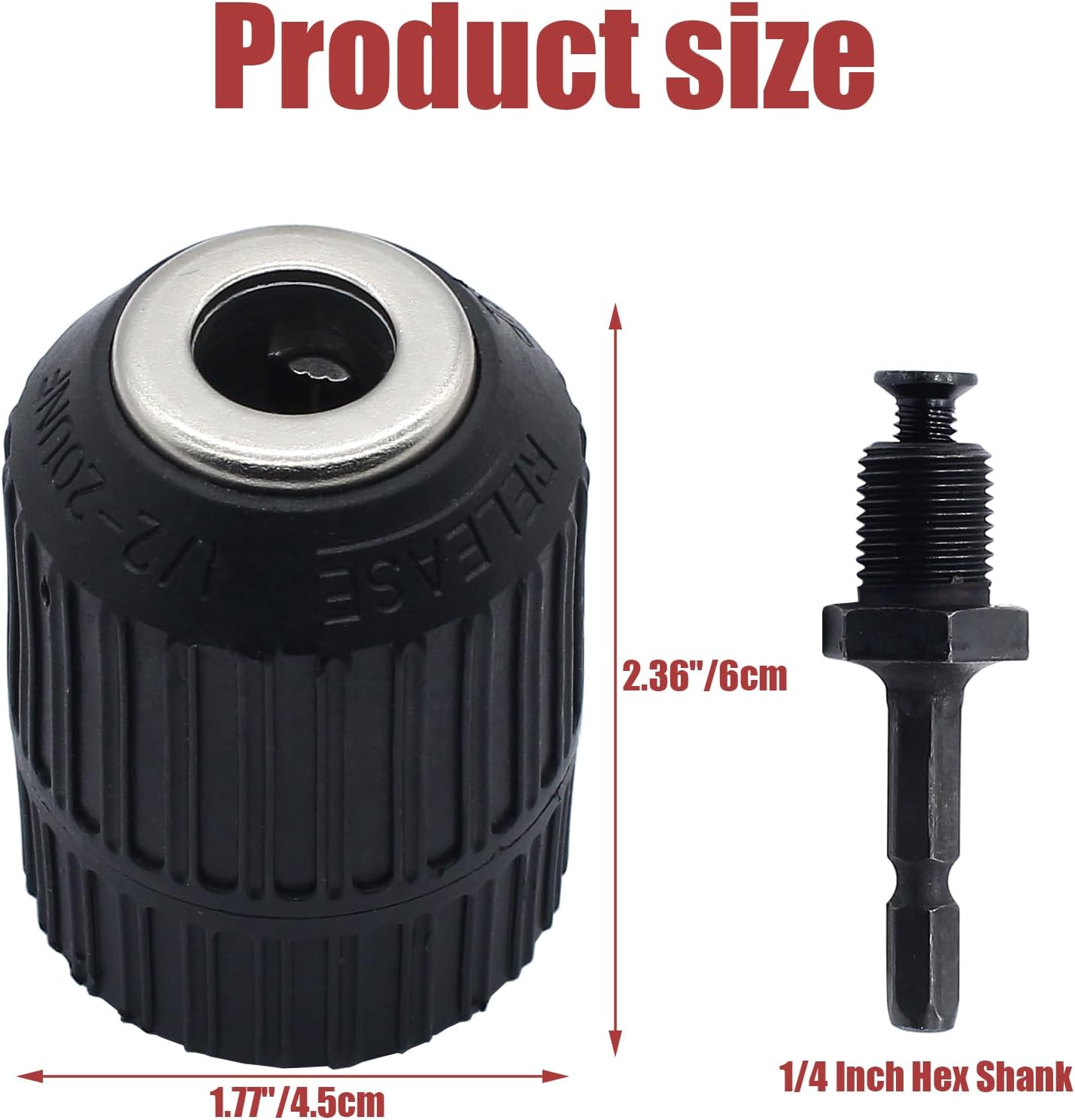 1/2" Quick Change Keyless Drill Chuck Adapter 2.0-13mm, 1/4-Inch Hex Shank Keyless Drill Chuck Converter High Clamping Capacity, Smooth Conversion Tool - Image 3