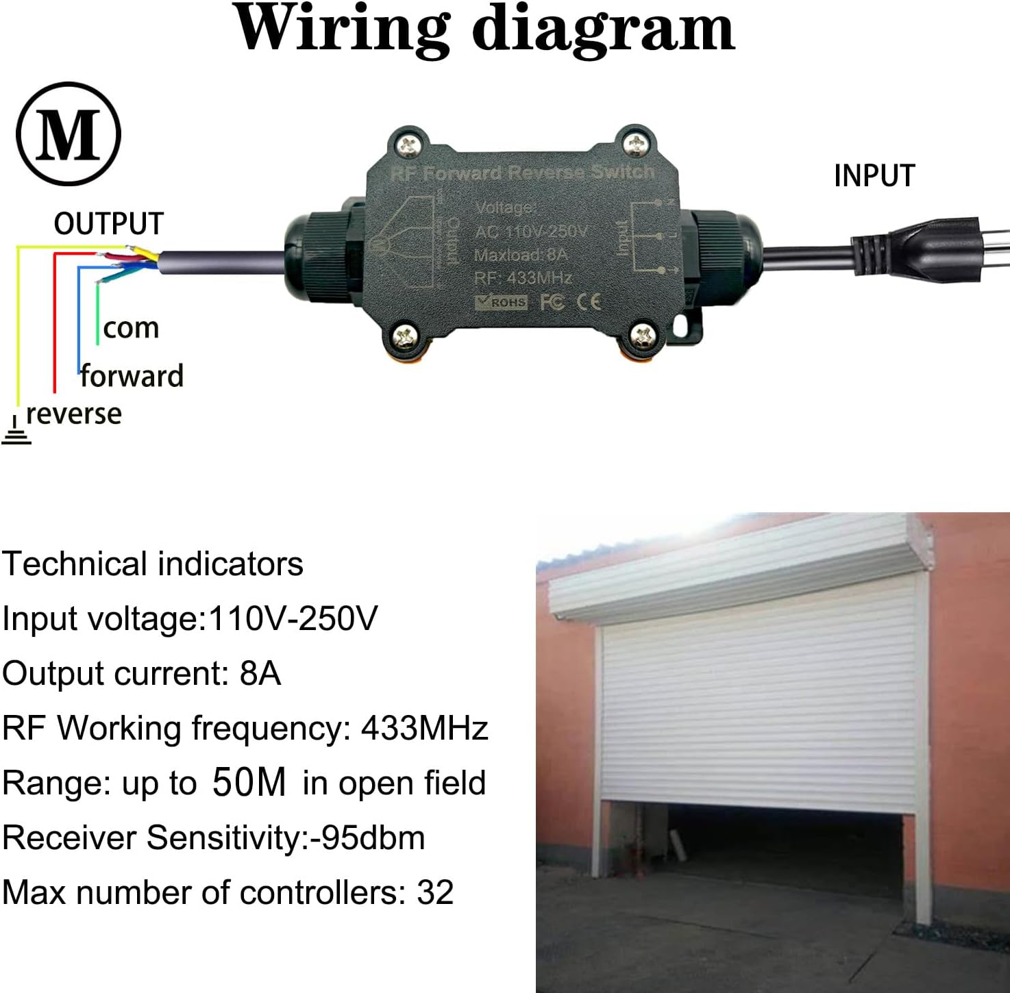 NEWNEWLIU AC110V Forward and Reverse Remote Control Switch,Waterproof Wireless Switch with 8 amps Remote Relay Receiver, AC110V-250V Linear Actuator Remote Switches for Motor - Image 3
