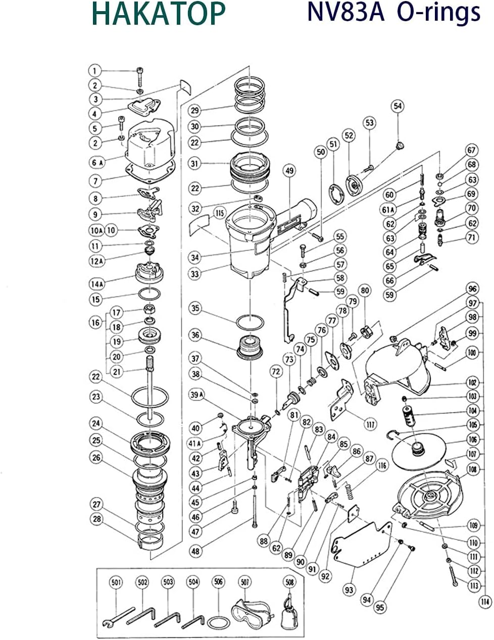O-RING REBUILD KIT FOR HITACHI NV83A NV83A2 NV83A3 NV83A4 3-1/4" FULL HEAD FRAMING COIL NAILER GUN WITH TRIGGER O-RINGS - Image 2
