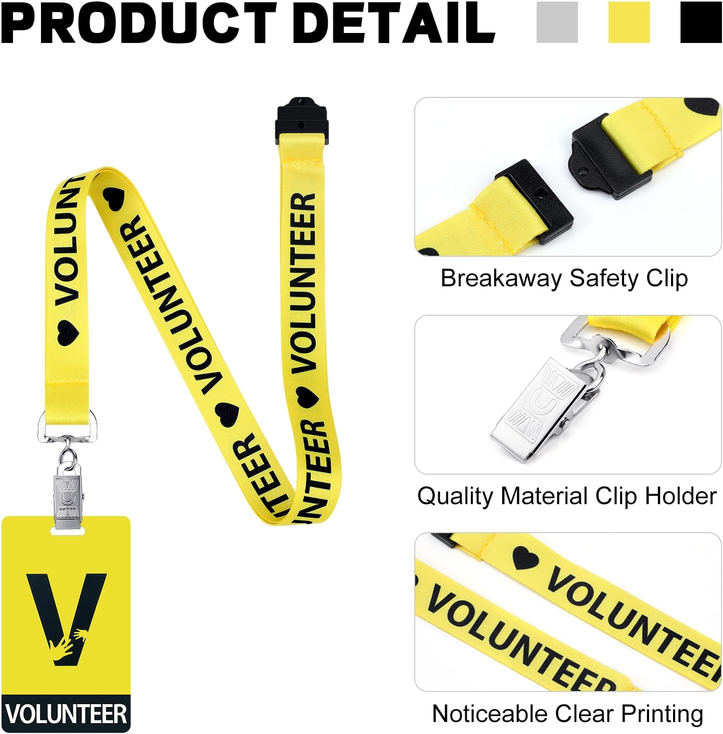 Colarr 25 Pack Volunteer Lanyard with PVC Plastic Card Pass Volunteer Identification ID Badges Bulk Breakaway Lanyard for Activity, Fundraising, Church, School, Events(Yellow) - Image 5