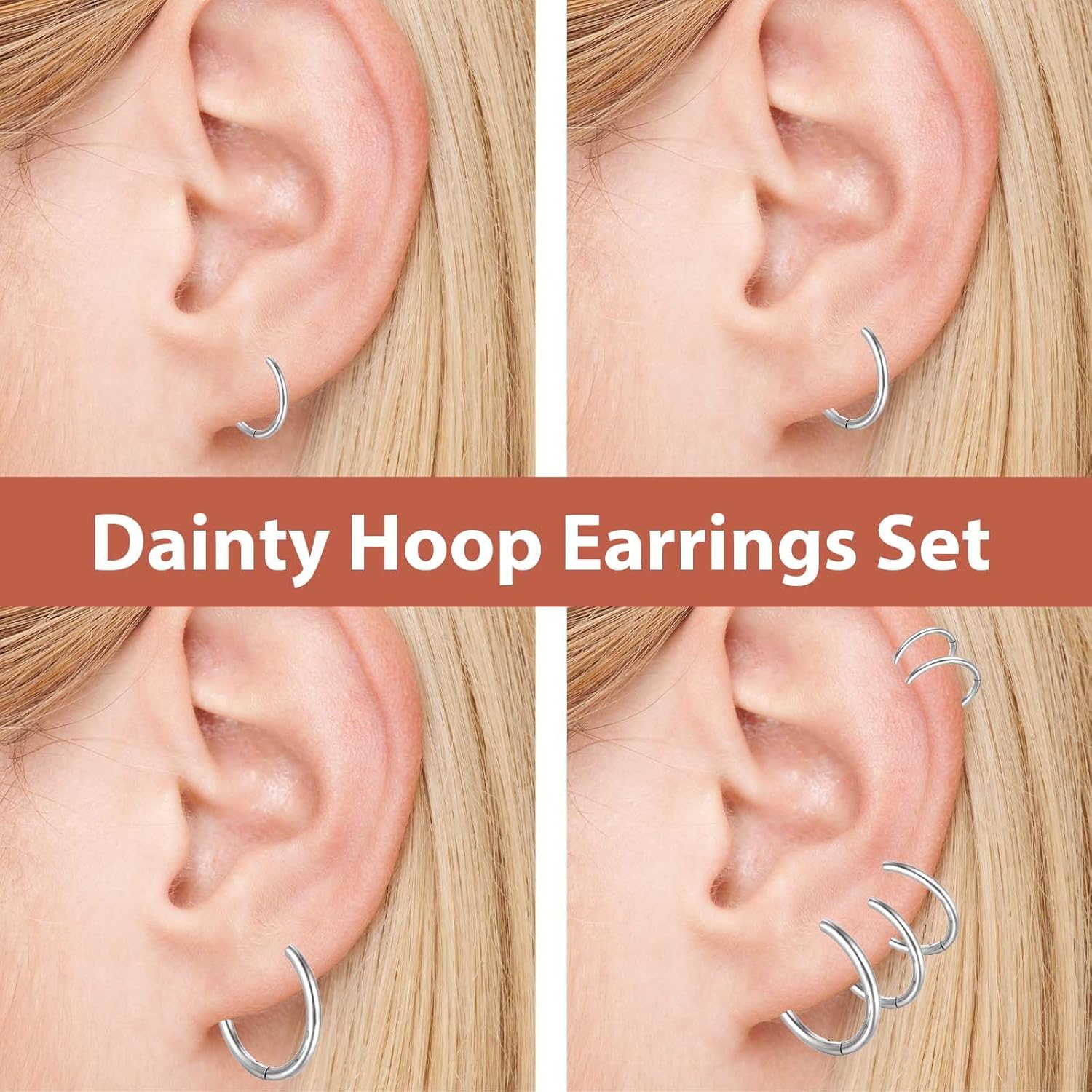 Mabor 5 Pairs Stainless Steel Hoop Earrings for Women Men Silver Small Stainless Steel Huggie Hoop Earrings Piercings Cartilage 8mm,10mm, 12mm,14mm, 16mm - Image 6