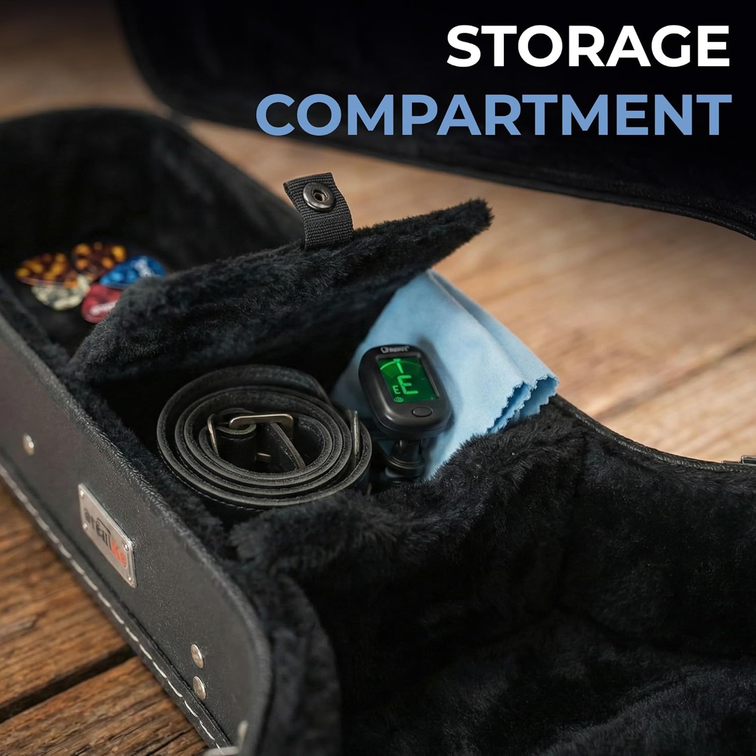 Gearlux Dreadnought Acoustic Guitar Hardshell Case with Accessory Compartment - Black - Image 3