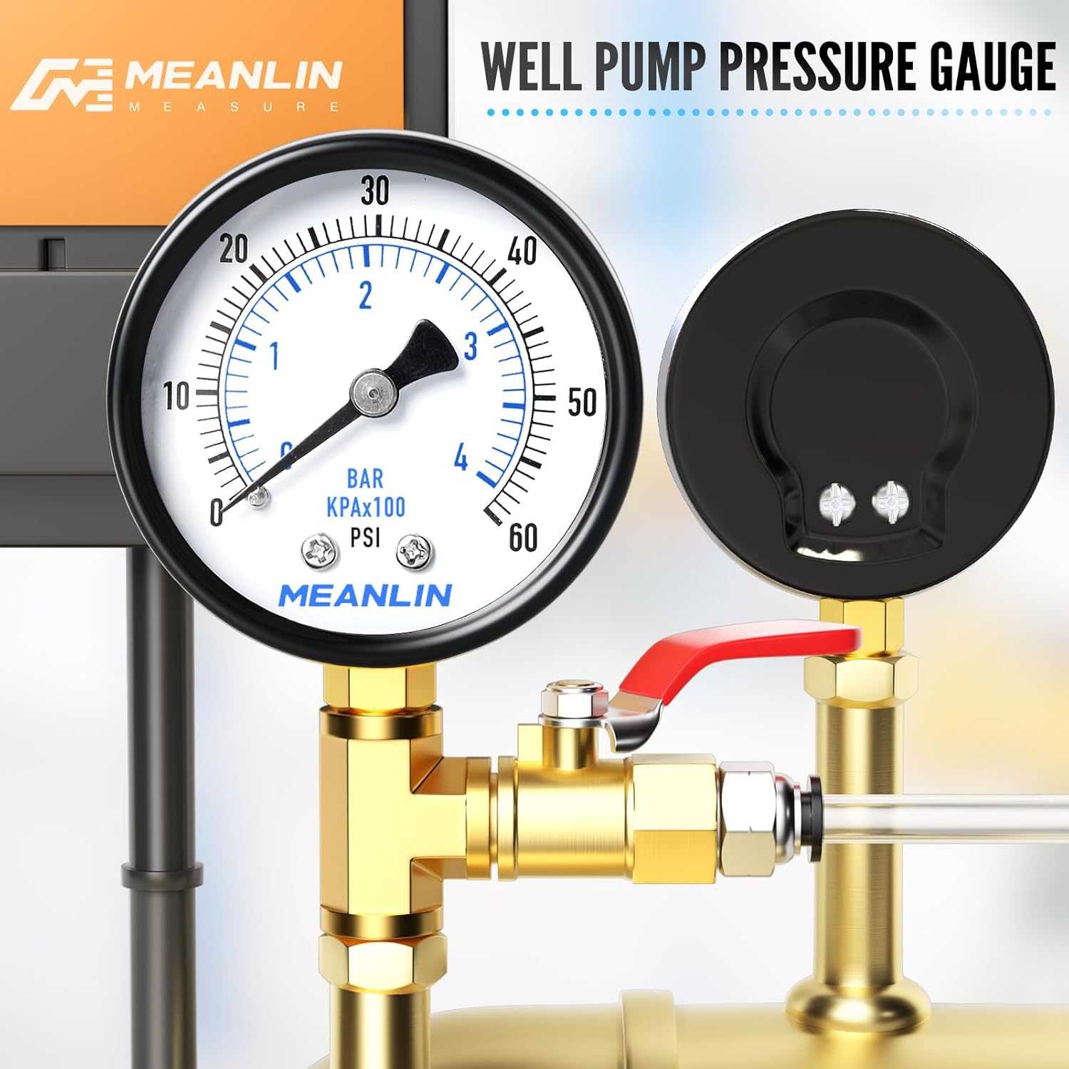 MEANLIN MEASURE 1/4" NPT 0-60Psi 2" Dial Face Well Pump Pressure Gauge, Lower Mount, Suitable for Water, Oil, Air Pressure Testing - Image 6