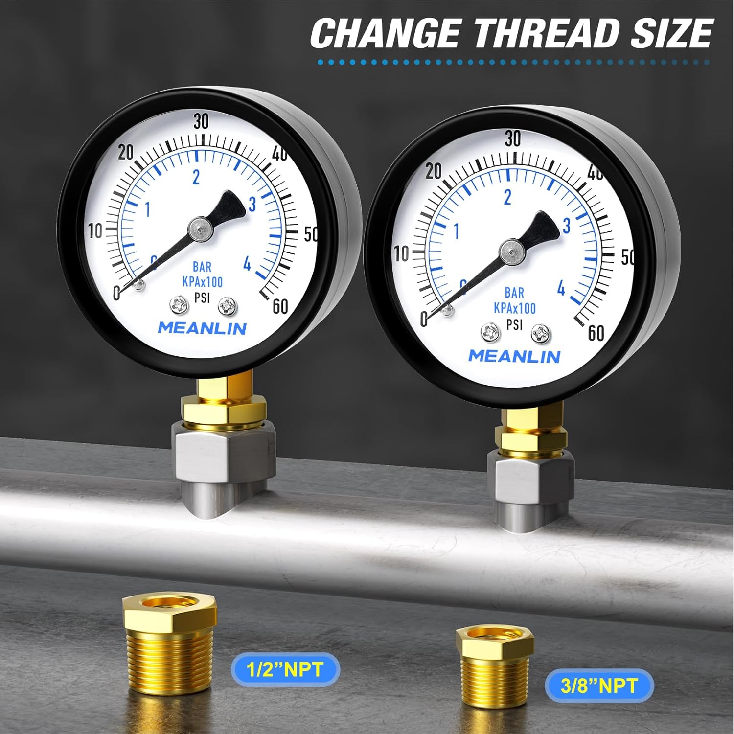 MEANLIN MEASURE 1/4" NPT 0-60Psi 2" Dial Face Well Pump Pressure Gauge, Lower Mount, Suitable for Water, Oil, Air Pressure Testing - Image 3