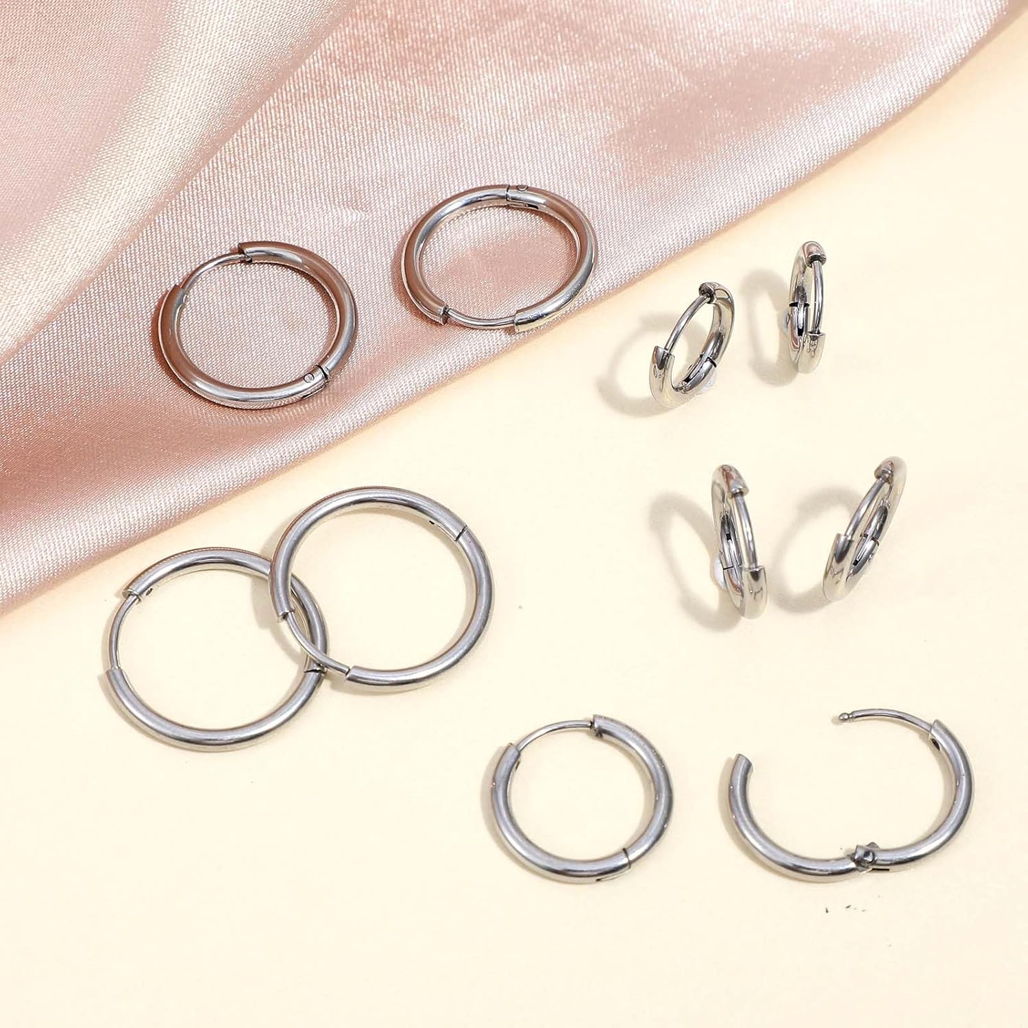 Mabor 5 Pairs Stainless Steel Hoop Earrings for Women Men Silver Small Stainless Steel Huggie Hoop Earrings Piercings Cartilage 8mm,10mm, 12mm,14mm, 16mm - Image 4