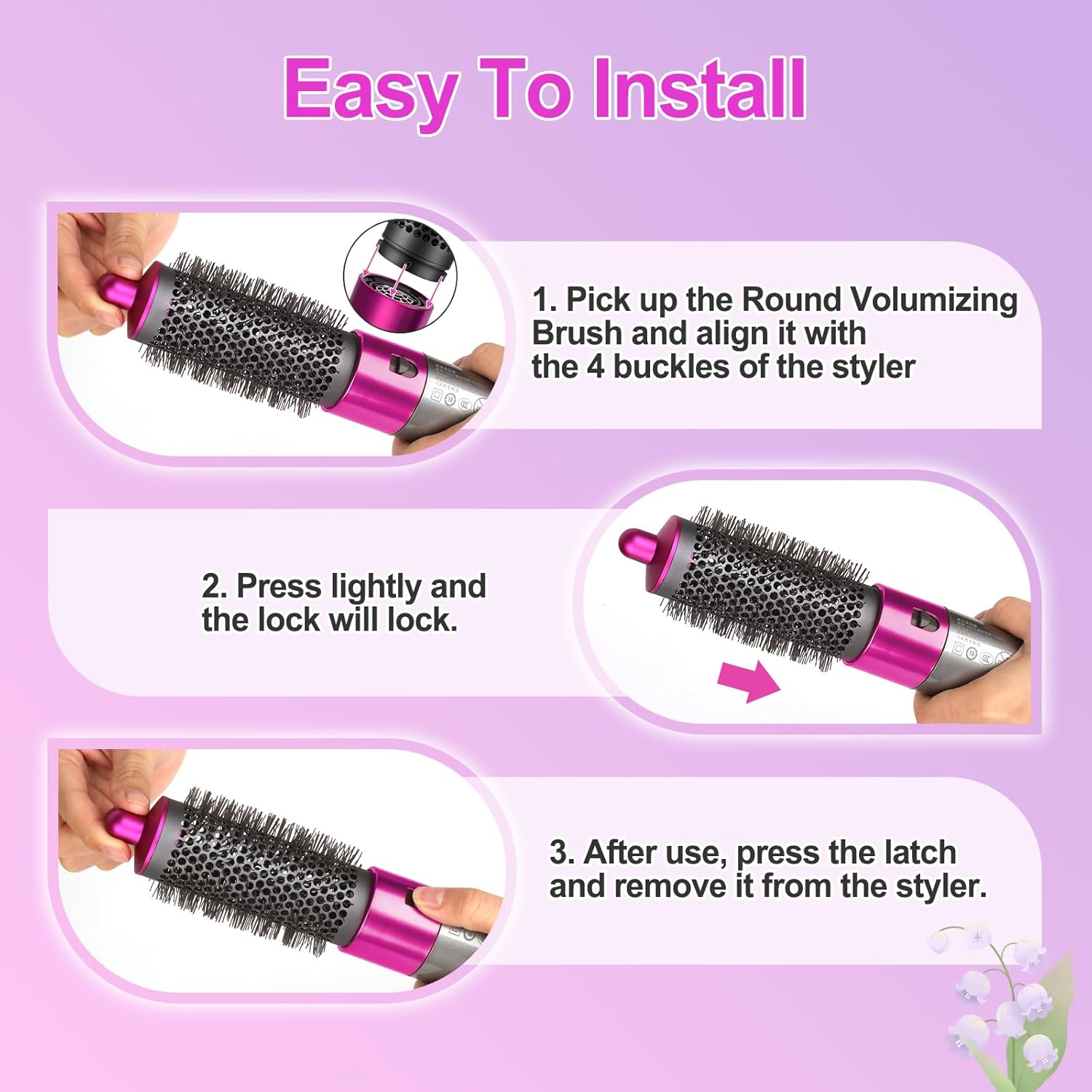 PUREGUST Round Brush Attachment for Dyson Air wrap Oval Round Volumizing Brush for Dyson Airwrap Accessories, Rose - Image 6