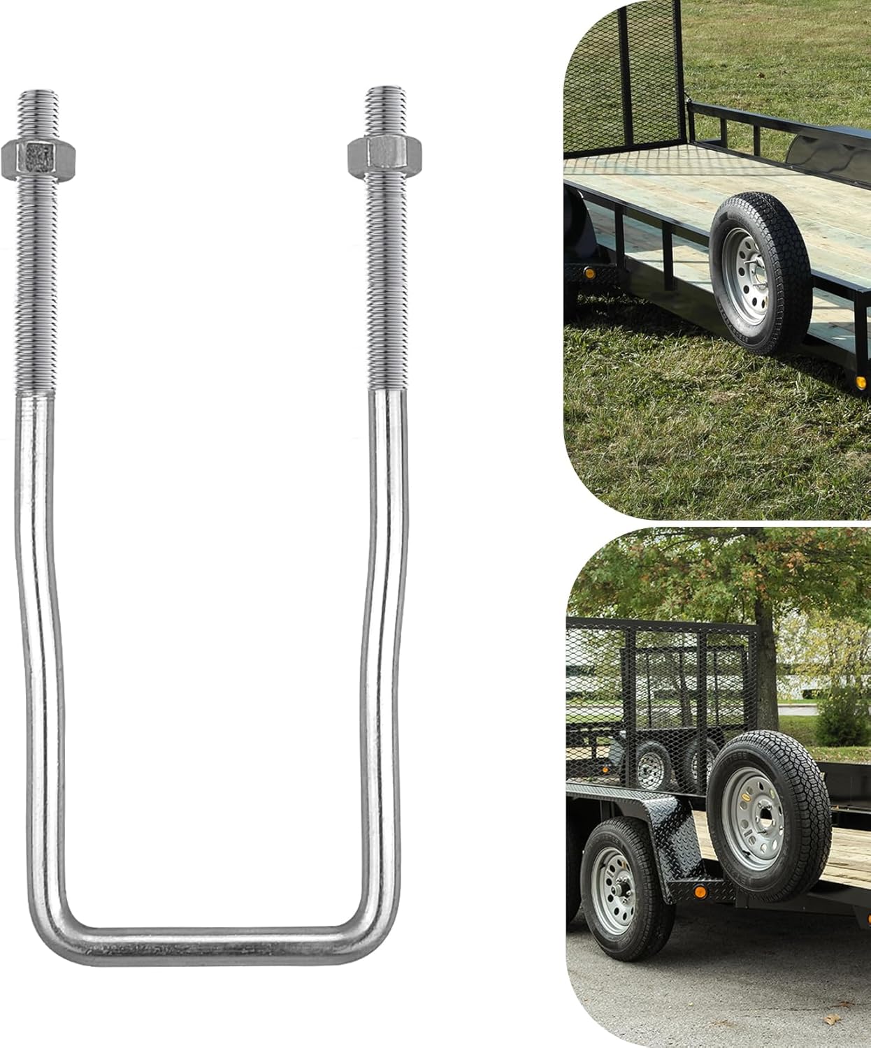 VIAGL U-Bolt Trailer Spare Tire Bracket, Spare Tire Carrier Galvanized Threaded Spare Tire Mount Bracket Side Mount 4 or 5 Lugs fit for Fishing Boat, Ski Boat or Sailboat Trailer