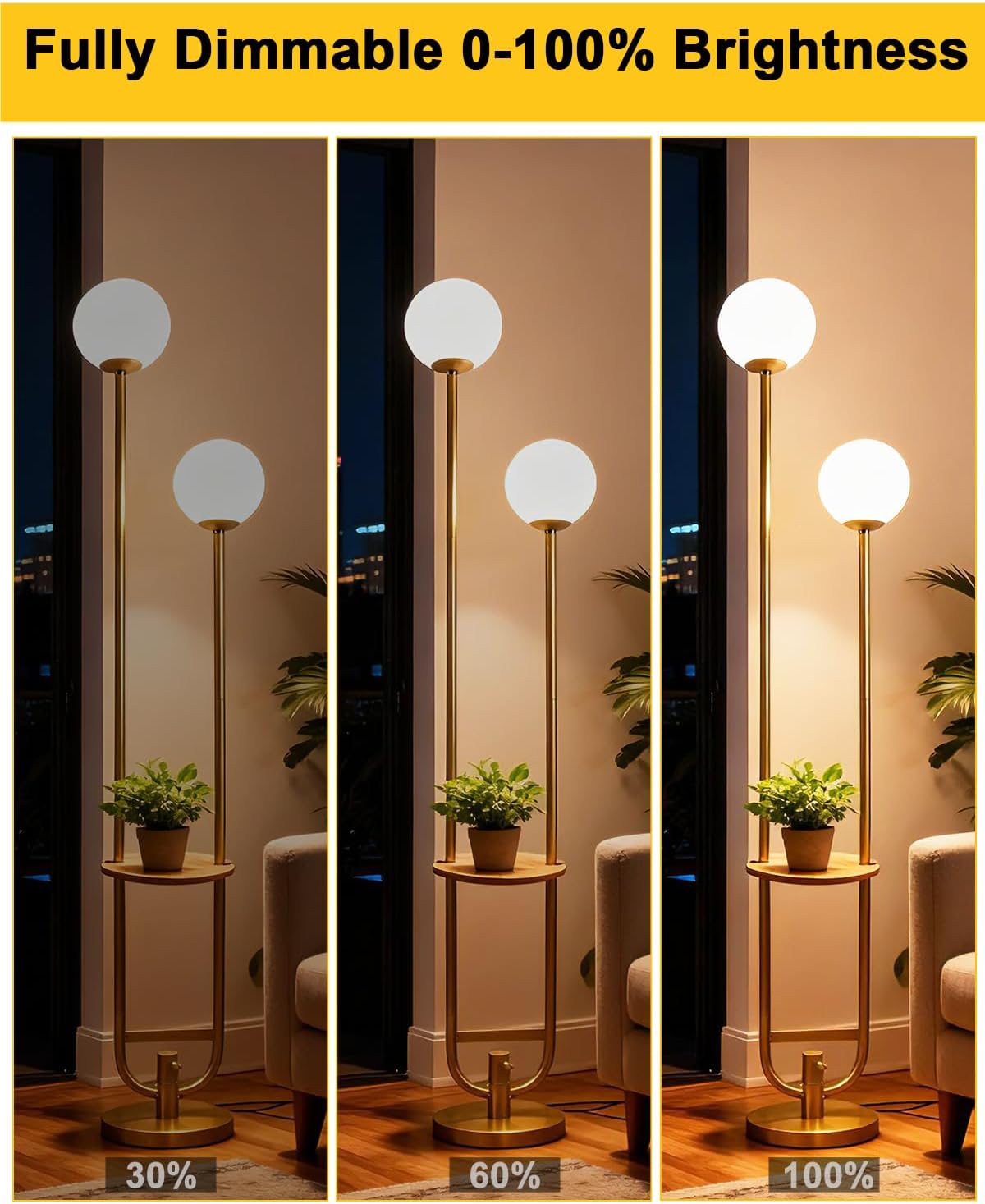 Lightdot 63IN Gold Floor Lamp with U Pole, 2 Globe Mid Century Standing Lamps with Warm White LED Bulbs, Unique Vintage Tall Floor Lamp for Living Room/Wedding/Party - Image 4