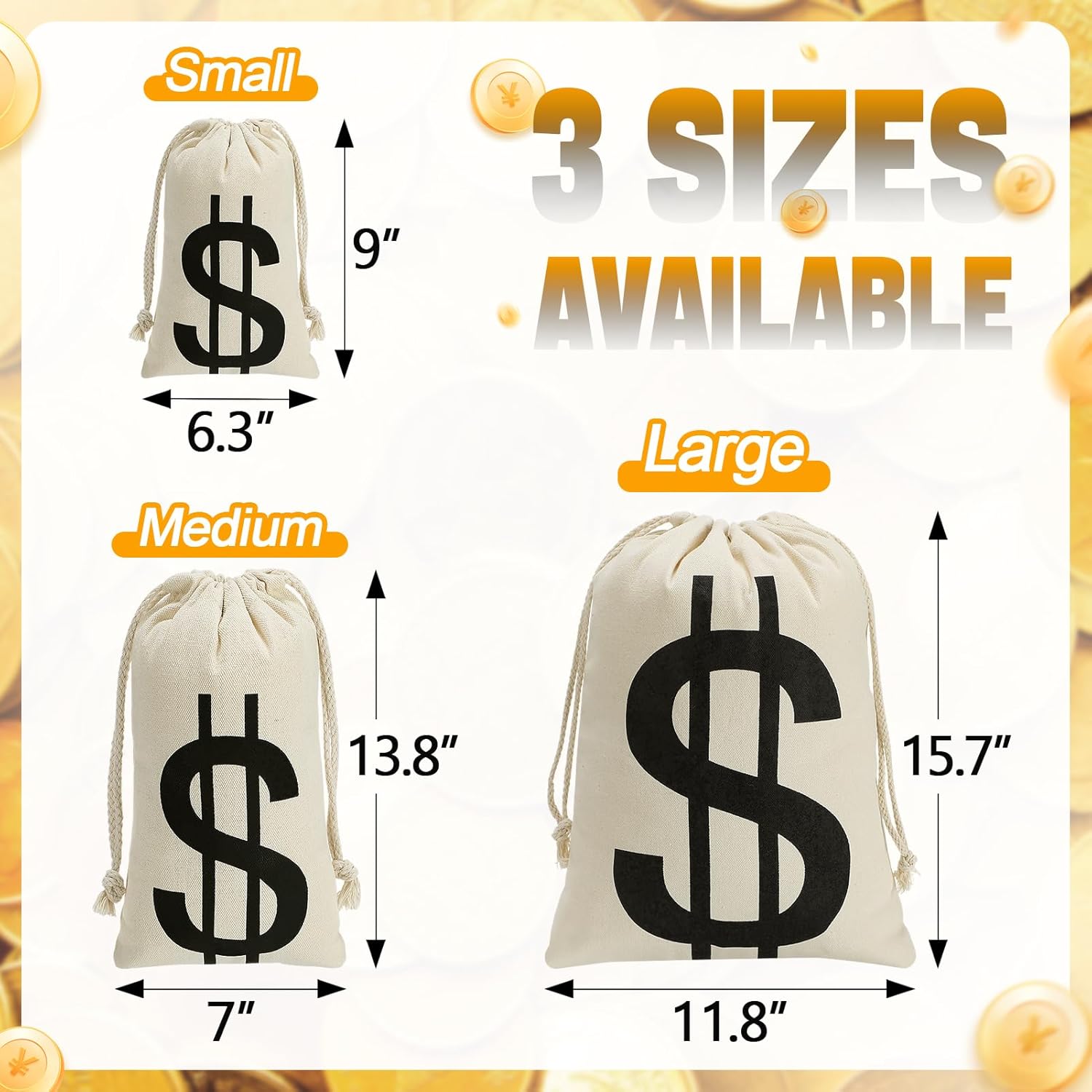 4pcs 7x13.8 Inches Canvas Money Bags - Costume Money Bag Prop with Dollar Sign, Money Sacks for Halloween Bank Robber Pirate Cowboy Cosplay Theme Party - Image 5