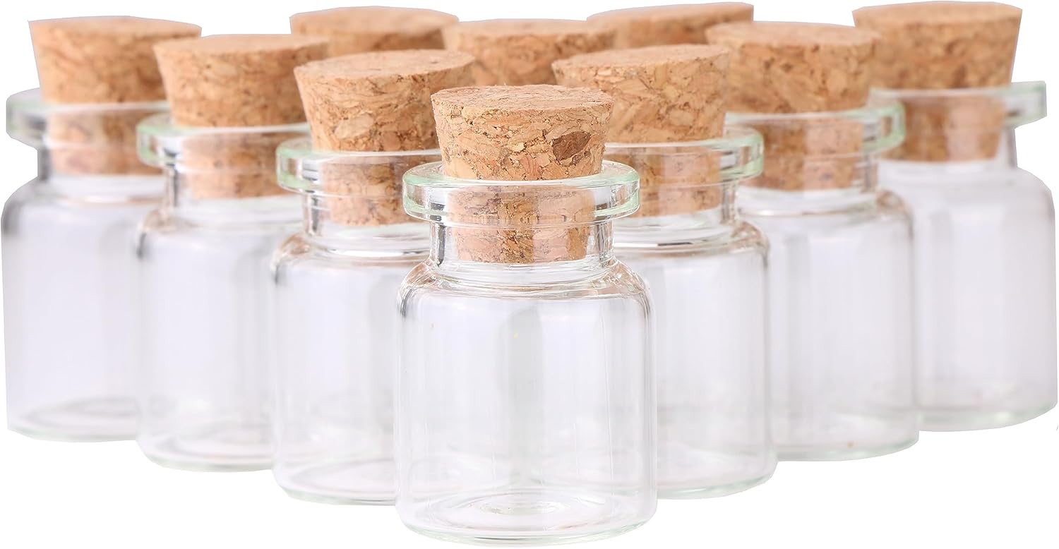 MaxMau 100 Count Small Glass Bottles with Corks,5ml Tiny Vials Clear Mini Jars Wooden Stopper for Art Crafts Storage Party Decoration Wedding Favors - Image 2