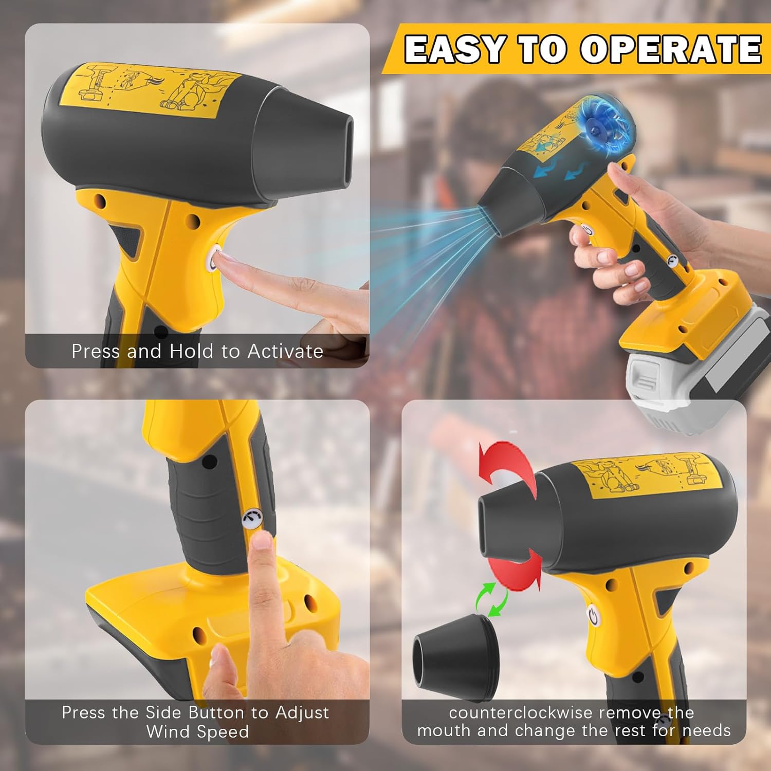 Mini Jet Blower Portable Violent Turbo Fan for Dewalt 20V Battery, 4-Speed Wireless High Speed Fan, for Computer Key Board Cleaning,Hair Drying,Camping,Outdoors,Car (No Battery) - Image 3