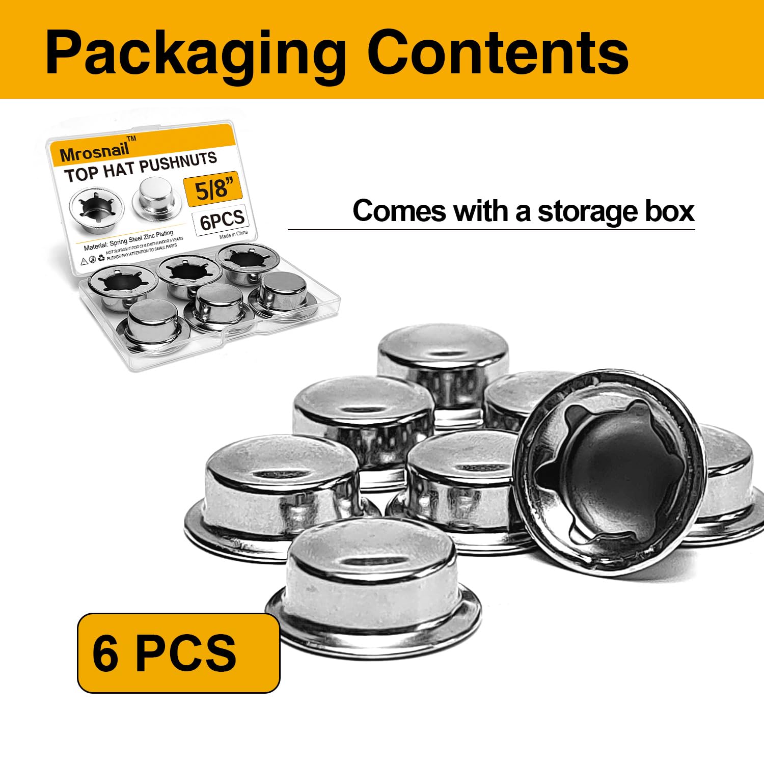 6PCS 5/8” Push Nuts Axle Cap, Push on Pushnut Spring Steel Permanent Washer Caps with Zinc Mech Finish for Hand Trucks, Rolling Bins, Lawn Wagons – Reliable Alternative to Cotter Pins - Image 3