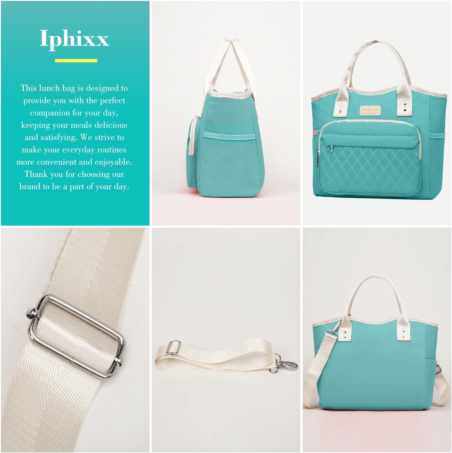 Lunch Bag Women Insulated Lunch Box for Adults - Leakproof Large Purse Lunch Tote Bags for Women with Adjustable Shoulder Strap Zipper Side Pockets for Work - Image 7