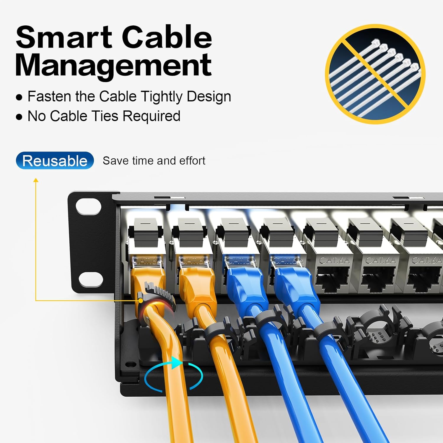PBAEGAV Patch Panel 24 Port with 24 Pcs Cat6A Keystone Jack STP 10G Support with Removable Back Bar 1U Network Patch Panel 19 Inch for Cat6,Cat5e,Cat5 (CAT6A, 1U24Port) - Image 3