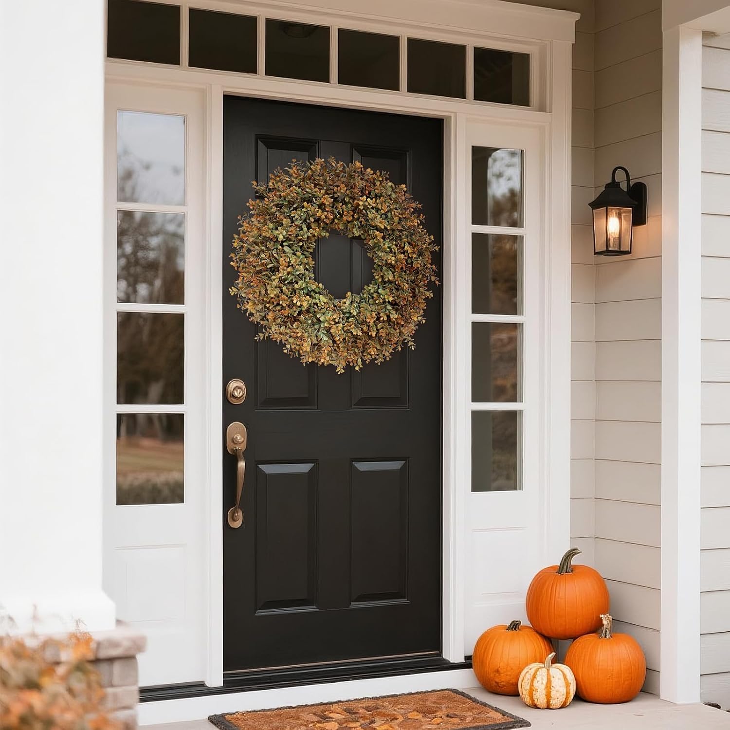 26'' Large Fall Wreath for Front Door, Porch, Window- Artificial Boxwood Leaves Outdoor Autumn Wreath for Home, Farmhouse Wall Thanksgiving Day Harvest Festival Decor - Image 8